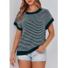 imagePRETTYGARDEN Womens Short Sleeve Sweater Spring Summer 2026 Round Neck Striped Pullover Cap Sleeve Knit Sweater Vest TopsMalachite Green