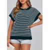 imagePRETTYGARDEN Womens Short Sleeve Sweater Spring Summer 2026 Round Neck Striped Pullover Cap Sleeve Knit Sweater Vest TopsMalachite Green