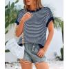 imagePRETTYGARDEN Womens Short Sleeve Sweater Spring Summer 2026 Round Neck Striped Pullover Cap Sleeve Knit Sweater Vest TopsNavy