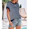 imagePRETTYGARDEN Womens Short Sleeve Sweater Spring Summer 2026 Round Neck Striped Pullover Cap Sleeve Knit Sweater Vest TopsNavy