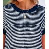 imagePRETTYGARDEN Womens Short Sleeve Sweater Spring Summer 2026 Round Neck Striped Pullover Cap Sleeve Knit Sweater Vest TopsNavy