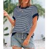imagePRETTYGARDEN Womens Short Sleeve Sweater Spring Summer 2026 Round Neck Striped Pullover Cap Sleeve Knit Sweater Vest TopsNavy