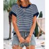 imagePRETTYGARDEN Womens Short Sleeve Sweater Spring Summer 2026 Round Neck Striped Pullover Cap Sleeve Knit Sweater Vest TopsNavy