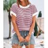 imagePRETTYGARDEN Womens Short Sleeve Sweater Spring Summer 2026 Round Neck Striped Pullover Cap Sleeve Knit Sweater Vest TopsRed