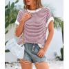 imagePRETTYGARDEN Womens Short Sleeve Sweater Spring Summer 2026 Round Neck Striped Pullover Cap Sleeve Knit Sweater Vest TopsRed