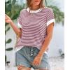 imagePRETTYGARDEN Womens Short Sleeve Sweater Spring Summer 2026 Round Neck Striped Pullover Cap Sleeve Knit Sweater Vest TopsRed