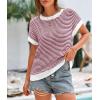 imagePRETTYGARDEN Womens Short Sleeve Sweater Spring Summer 2026 Round Neck Striped Pullover Cap Sleeve Knit Sweater Vest TopsRed