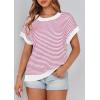 imagePRETTYGARDEN Womens Short Sleeve Sweater Spring Summer 2026 Round Neck Striped Pullover Cap Sleeve Knit Sweater Vest TopsRose Red