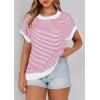 imagePRETTYGARDEN Womens Short Sleeve Sweater Spring Summer 2026 Round Neck Striped Pullover Cap Sleeve Knit Sweater Vest TopsRose Red