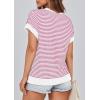 imagePRETTYGARDEN Womens Short Sleeve Sweater Spring Summer 2026 Round Neck Striped Pullover Cap Sleeve Knit Sweater Vest TopsRose Red