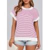 imagePRETTYGARDEN Womens Short Sleeve Sweater Spring Summer 2026 Round Neck Striped Pullover Cap Sleeve Knit Sweater Vest TopsRose Red