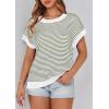 imagePRETTYGARDEN Womens Short Sleeve Sweater Spring Summer 2026 Round Neck Striped Pullover Cap Sleeve Knit Sweater Vest TopsStriped White Army Green