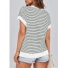imagePRETTYGARDEN Womens Short Sleeve Sweater Spring Summer 2026 Round Neck Striped Pullover Cap Sleeve Knit Sweater Vest TopsStriped White Dark Green