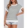 imagePRETTYGARDEN Womens Short Sleeve Sweater Spring Summer 2026 Round Neck Striped Pullover Cap Sleeve Knit Sweater Vest TopsStriped White Dark Green
