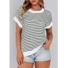 imagePRETTYGARDEN Womens Short Sleeve Sweater Spring Summer 2026 Round Neck Striped Pullover Cap Sleeve Knit Sweater Vest TopsStriped White Dark Green