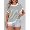 imagePRETTYGARDEN Womens Short Sleeve Sweater Spring Summer 2026 Round Neck Striped Pullover Cap Sleeve Knit Sweater Vest TopsStriped White Dark Green