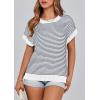 imagePRETTYGARDEN Womens Short Sleeve Sweater Spring Summer 2026 Round Neck Striped Pullover Cap Sleeve Knit Sweater Vest TopsStriped White Navy