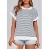 imagePRETTYGARDEN Womens Short Sleeve Sweater Spring Summer 2026 Round Neck Striped Pullover Cap Sleeve Knit Sweater Vest TopsStriped White Navy