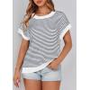 imagePRETTYGARDEN Womens Short Sleeve Sweater Spring Summer 2026 Round Neck Striped Pullover Cap Sleeve Knit Sweater Vest TopsStriped White Navy