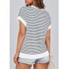 imagePRETTYGARDEN Womens Short Sleeve Sweater Spring Summer 2026 Round Neck Striped Pullover Cap Sleeve Knit Sweater Vest TopsStriped White Navy