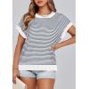 imagePRETTYGARDEN Womens Short Sleeve Sweater Spring Summer 2026 Round Neck Striped Pullover Cap Sleeve Knit Sweater Vest TopsStriped White Navy
