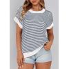 imagePRETTYGARDEN Womens Short Sleeve Sweater Spring Summer 2026 Round Neck Striped Pullover Cap Sleeve Knit Sweater Vest TopsStriped White Navy