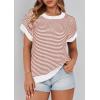 imagePRETTYGARDEN Womens Short Sleeve Sweater Spring Summer 2026 Round Neck Striped Pullover Cap Sleeve Knit Sweater Vest TopsStriped White Red