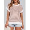 imagePRETTYGARDEN Womens Short Sleeve Sweater Spring Summer 2026 Round Neck Striped Pullover Cap Sleeve Knit Sweater Vest TopsStriped White Red