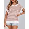 imagePRETTYGARDEN Womens Short Sleeve Sweater Spring Summer 2026 Round Neck Striped Pullover Cap Sleeve Knit Sweater Vest TopsStriped White Red