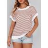 imagePRETTYGARDEN Womens Short Sleeve Sweater Spring Summer 2026 Round Neck Striped Pullover Cap Sleeve Knit Sweater Vest TopsStriped White Red