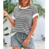 imagePRETTYGARDEN Womens Short Sleeve Sweater Spring Summer 2026 Round Neck Striped Pullover Cap Sleeve Knit Sweater Vest TopsWhite