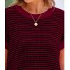 imagePRETTYGARDEN Womens Short Sleeve Sweater Spring Summer 2026 Round Neck Striped Pullover Cap Sleeve Knit Sweater Vest TopsWine Red