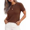 imagePRETTYGARDEN Womens Short Sleeve Sweaters 2026 Spring Crew Neck Knit Work Shirts Business Casual Tops Summer Fashion ClothesLight Brown