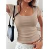 imagePRETTYGARDEN Womens Short Sleeve Tops 2026 Summer Lace Trim Square Neck Slim Fitted Going Out Basic Tee Shirts Y2K ClothesKhaki