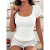 imagePRETTYGARDEN Womens Short Sleeve Tops 2026 Summer Lace Trim Square Neck Slim Fitted Going Out Basic Tee Shirts Y2K ClothesWhite