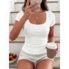 imagePRETTYGARDEN Womens Short Sleeve Tops 2026 Summer Lace Trim Square Neck Slim Fitted Going Out Basic Tee Shirts Y2K ClothesWhite