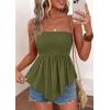 imagePRETTYGARDEN Womens Strapless Smocked Tube Tops Summer 2026 Trendy Flowy Peplum Bandeau Shirts Going Out Date Spring ClothesArmy Green