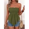 imagePRETTYGARDEN Womens Strapless Smocked Tube Tops Summer 2026 Trendy Flowy Peplum Bandeau Shirts Going Out Date Spring ClothesArmy Green