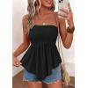 imagePRETTYGARDEN Womens Strapless Smocked Tube Tops Summer 2026 Trendy Flowy Peplum Bandeau Shirts Going Out Date Spring ClothesBlack