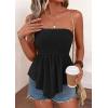 imagePRETTYGARDEN Womens Strapless Smocked Tube Tops Summer 2026 Trendy Flowy Peplum Bandeau Shirts Going Out Date Spring ClothesBlack