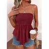 imagePRETTYGARDEN Womens Strapless Smocked Tube Tops Summer 2026 Trendy Flowy Peplum Bandeau Shirts Going Out Date Spring ClothesBurgundy