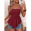imagePRETTYGARDEN Womens Strapless Smocked Tube Tops Summer 2026 Trendy Flowy Peplum Bandeau Shirts Going Out Date Spring ClothesBurgundy