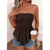 imagePRETTYGARDEN Womens Strapless Smocked Tube Tops Summer 2026 Trendy Flowy Peplum Bandeau Shirts Going Out Date Spring ClothesDark Brown