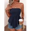 imagePRETTYGARDEN Womens Strapless Smocked Tube Tops Summer 2026 Trendy Flowy Peplum Bandeau Shirts Going Out Date Spring ClothesDark Royal Blue