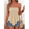 imagePRETTYGARDEN Womens Strapless Smocked Tube Tops Summer 2026 Trendy Flowy Peplum Bandeau Shirts Going Out Date Spring ClothesLight Khaki