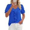 imagePRETTYGARDEN Womens Summer Dressy Casual Blouses 2026 Short Sleeve V Neck Ruffle Business Work Tops Trendy Spring OutfitsBlue
