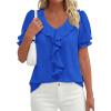 imagePRETTYGARDEN Womens Summer Dressy Casual Blouses 2026 Short Sleeve V Neck Ruffle Business Work Tops Trendy Spring OutfitsBlue