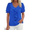 imagePRETTYGARDEN Womens Summer Dressy Casual Blouses 2026 Short Sleeve V Neck Ruffle Business Work Tops Trendy Spring OutfitsBlue