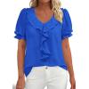 imagePRETTYGARDEN Womens Summer Dressy Casual Blouses 2026 Short Sleeve V Neck Ruffle Business Work Tops Trendy Spring OutfitsBlue