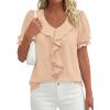 imagePRETTYGARDEN Womens Summer Dressy Casual Blouses 2026 Short Sleeve V Neck Ruffle Business Work Tops Trendy Spring OutfitsLight Khaki